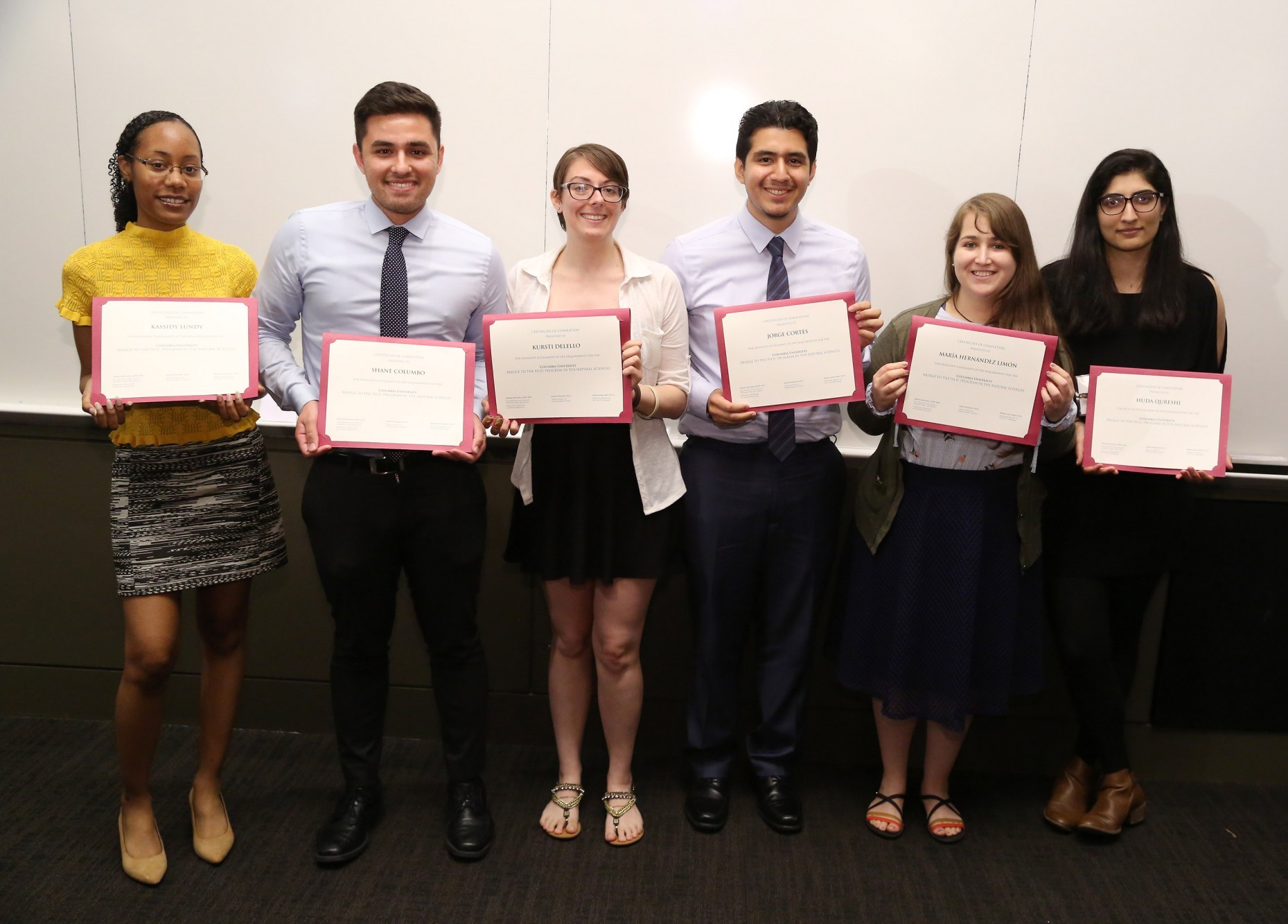 The Graduating Class of 2018: Kassidy Lundy, Shane Colombo, Kursti DeLello, Jorge Cortés, María Hernández Limón, Huda Qureshi The graduating class of 2018